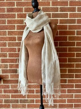 Indaba Beige Linen Fringe Rectangle Scarf Women